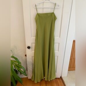 100% silk Green Maxi Dress with Spaghetti Straps